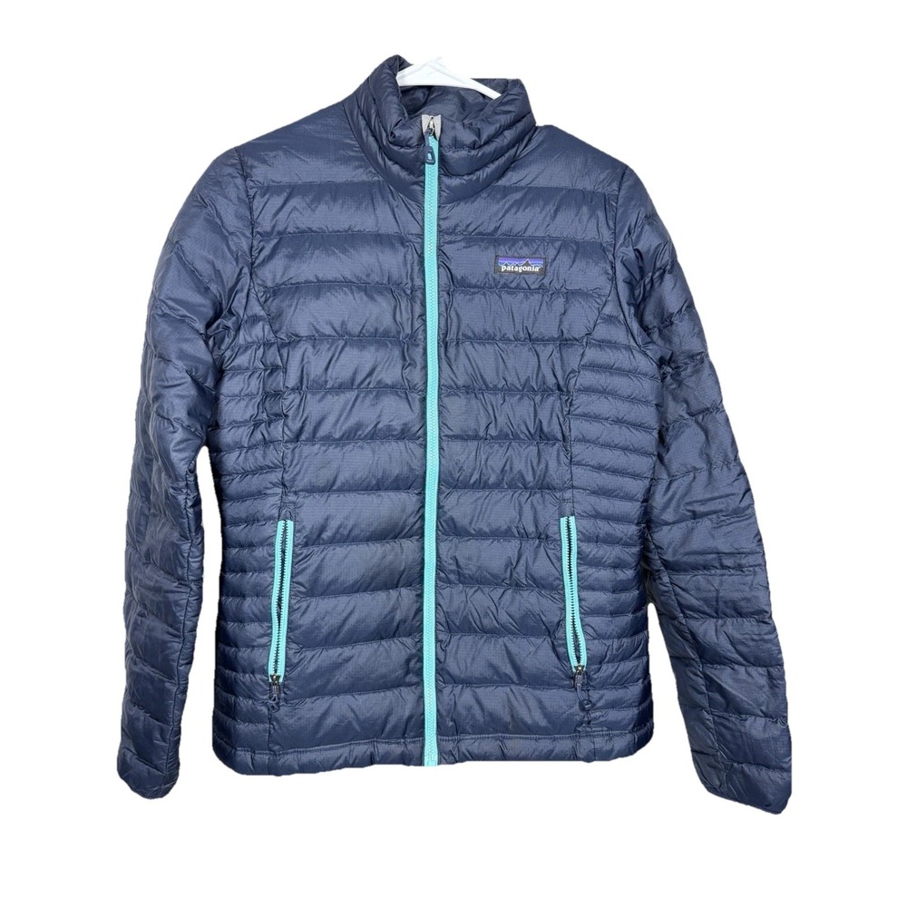 Patagonia Women Down Hoody Sweater Jacket Full‎ Zip Lagom Blue Size S Small